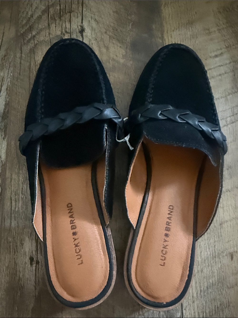 Lucky Brand Black Braided Suede Slide Mules Size 8.5 - Picture 2 of 4